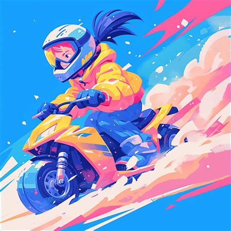 Premium Vector | A Anchorage boy does snow scooter racing in cartoon style