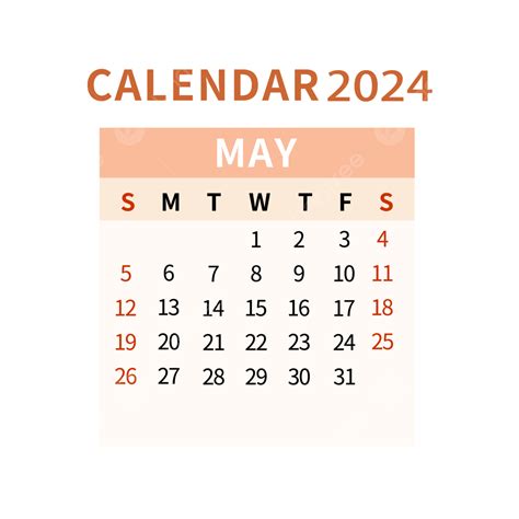 May 2024 Calendar Simple Orange, May, 2024, Calendar PNG and Vector with Transparent Background ...