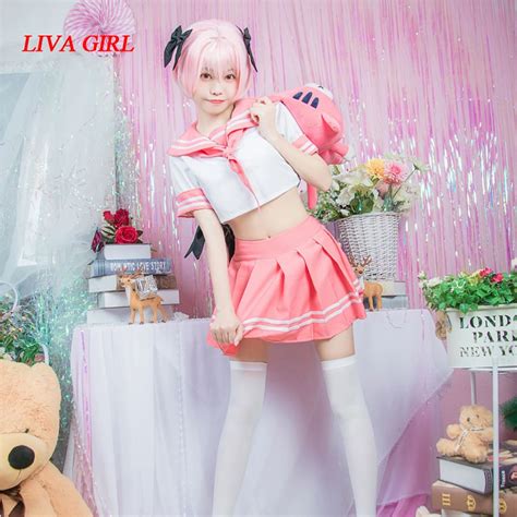 Anime Fate/Apocrypha Astolfo Cosplay Costumes Japanese Student Girls School Uniforms Pink Sailor ...