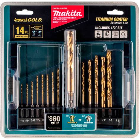 Makita B-65399 Impact Gold 14 Pc. Titanium Drill Bit Set, 1/4″ Hex Shank