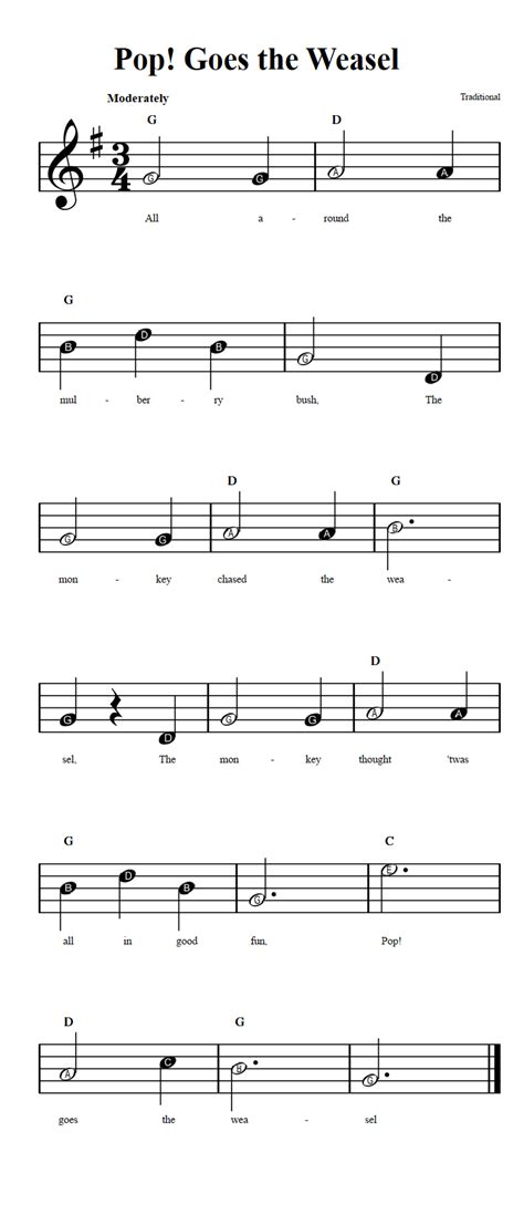 Pop! Goes the Weasel: Beginner Sheet Music with Chords and Lyrics