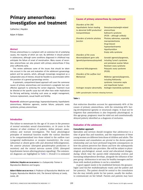 (PDF) Primary amenorrhoea: investigation and treatment