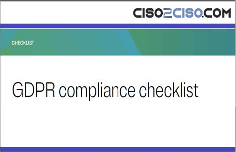 GDPR Compliance Checklist - CISO2CISO.COM & CYBER SECURITY GROUP