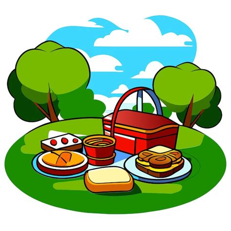 Premium Vector | Picnic food on grass in park cartoon vector illustration