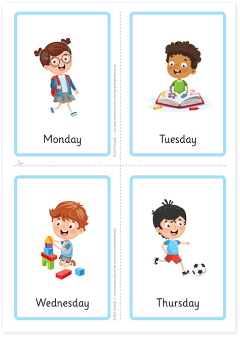 Free days of the week flashcards for kids - Totcards