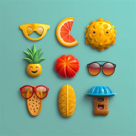 Premium AI Image | summer emoji set