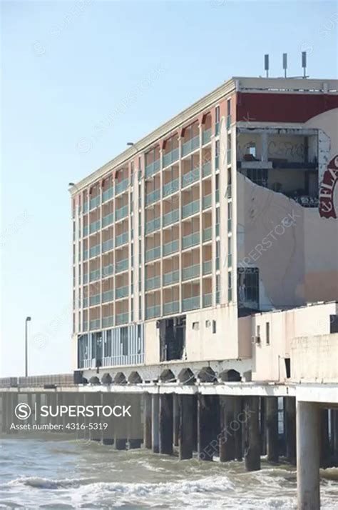 USS Flagship Hotel on a Pleasure Pier destroyed by Hurricane Ike in September 2008, Galveston ...