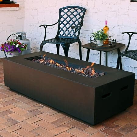 Sunnydaze Outdoor Rectangular Propane Gas Fire Pit Table with Lava Rocks, Brown, 56-Inch ...