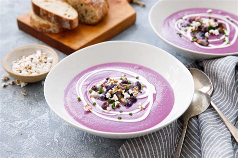 Purple Cauliflower & Sweet Potato Soup with Popped Sorghum | Love and Olive Oil