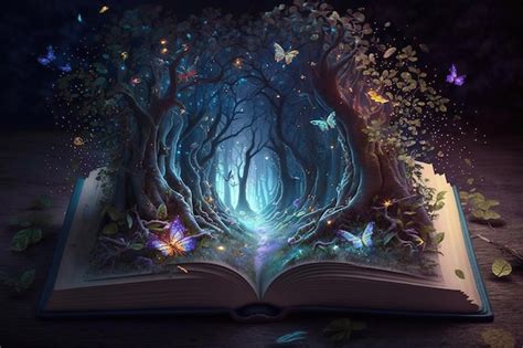 Premium Photo | Mystical book concept. a tree is coming out of a book, fantasy land digital art