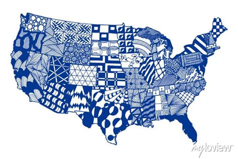 Usa map. sketch hand drawn • wall stickers west, north, outline | myloview.com