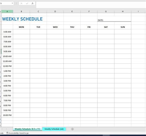 Hourly Weekly Schedule Template Excel - Etsy