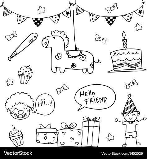 Birthday doodle art Royalty Free Vector Image - VectorStock