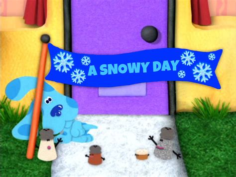 an animated image of a snowy day with snowmen and sleds in front of a purple door