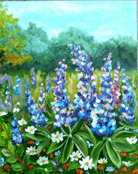 Bluebonnet Painting Original Art Wildflower Painting Texas | Etsy