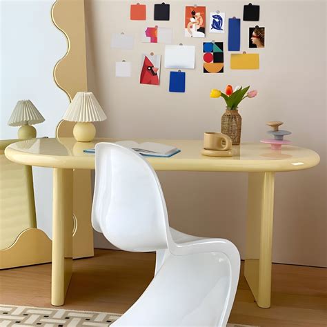 Oval Contemporary Office Desk Solid Wood Writing Desk for Home - 47.2"L ...