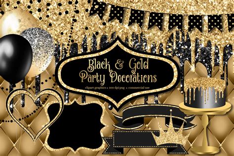 Black and Gold Party Decorations Clipart Graphic by Digital Curio ...