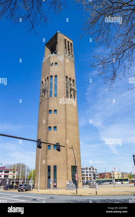 Historic water tower Poldertoren on the market square of Emmeloord ...