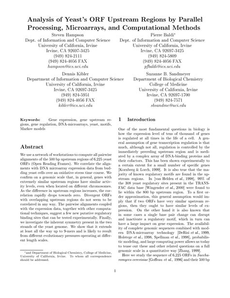 (PDF) Analysis of yeast's ORF upstream regions by parallel processing, microarrays, and ...