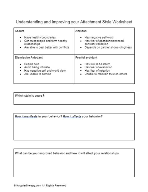 Understanding And Improving Your Attachment Style Worksheet | HappierTHERAPY