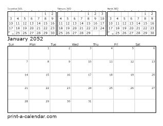 Download 2052 Printable Calendars