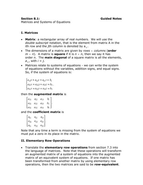 Matrices and Systems of Equations