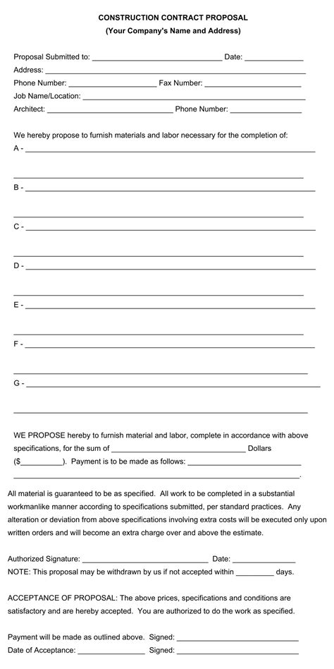 Printable Bid Proposal Template