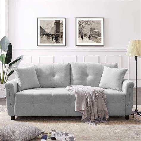 Tribesigns Mid-Century Upholstered 79.92" Rolled Arm Sofa Couch, Modern Linen Fabric Loveseat ...