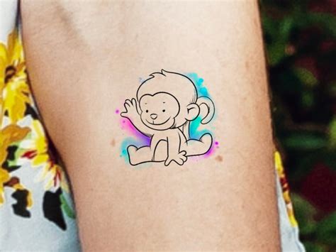 Baby Monkey Watercolor Temporary Tattoo - Etsy