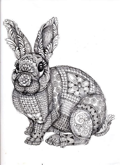 Bunny - Ornation Creation art by Cindy Lysonski | Zentangle animals, Zentangle art, Coloring books