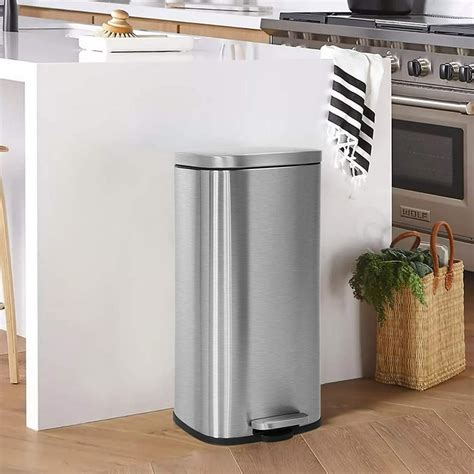 Kitchen Trash Can With Lid Step Trash Bin Fingerprint-Proof For Office Bedroom Bathroom Brushed ...