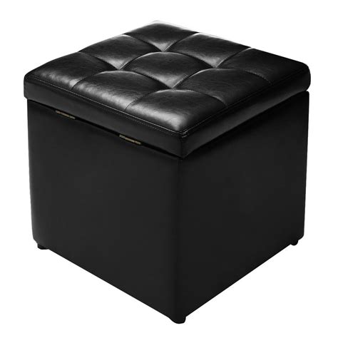 Topbuy 16''Cube Ottoman Storage Box Pouffe Seat Footstools with Hinge Top Black - Walmart.com ...