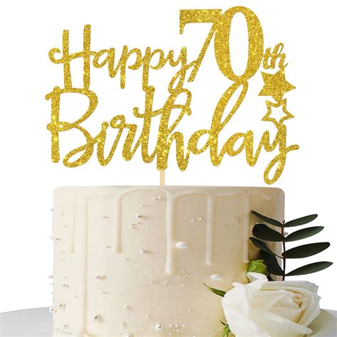 Buy Gold Glitter Happy 70th Birthday Cake Topper,Hello 70 ,Cheers to 70 Years,70 & Fabulous ...