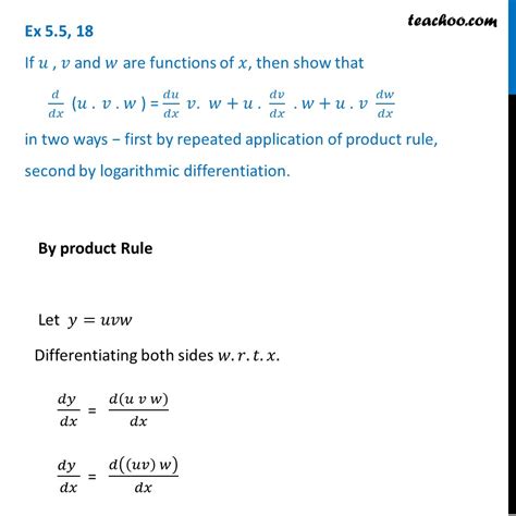 Ex 5.5, 18 - Show that d/dx (u.v.w)=du/dx v.w + u dv/dx w