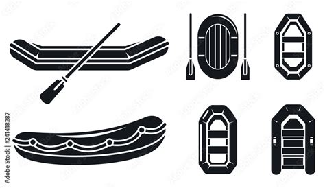 River inflatable boat icon set. Simple set of river inflatable boat vector icons for web design ...