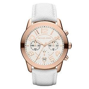 Ernest Jones - Michael Kors ladies' rose gold-plated white strap watch ...