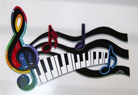 Colorful G Clef Music Note & Piano keys Abstract wood wall sculpture, modern art - Wall Sculptures