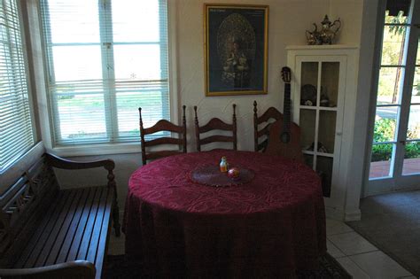 Dining room facing east, bench, round table, chairs, tea p… | Flickr