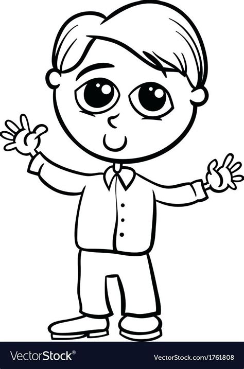 cartoon coloring page cute boy cartoon coloring page vector image ...