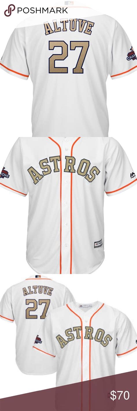 the baseball jersey is white with orange trims and an orange stripe on ...