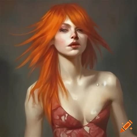 Fantasy oil painting of a woman with spikey bright-orange hair