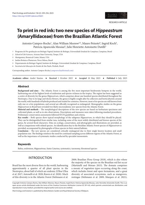 (PDF) To print in red ink: two new species of Hippeastrum (Amaryllidaceae) from the Brazilian ...