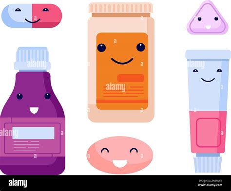 Cute pills. Antibiotics characters, cartoon pill medication. Funny flat ...