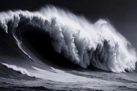 Premium AI Image | Big ocean waves in black and white