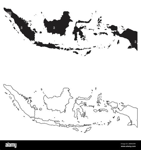 Indonesia Country Map. Black silhouette and outline isolated on white background. EPS Vector ...