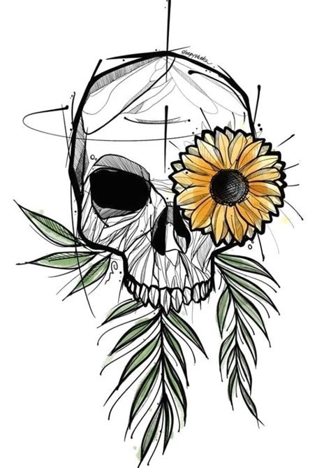 Sunflowers Art sunflower Drawing in 2020 | Skull art, Art ... | Skull ...