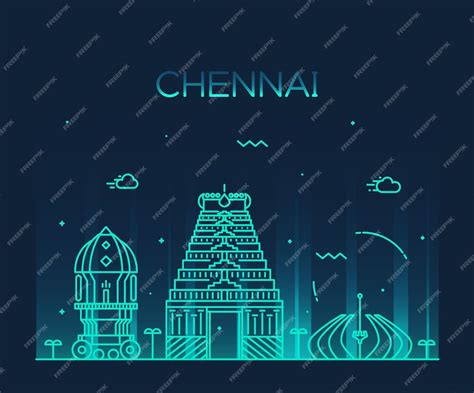 Premium Vector | Chennai skyline, detailed silhouette. trendy vector illustration