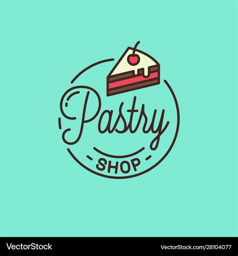 Pastry shop logo round linear cake dessert Vector Image