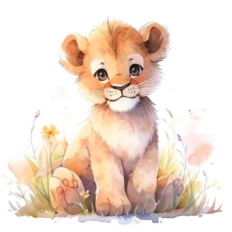 Premium Photo | Watercolor Baby Lion