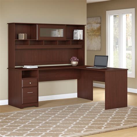 Bush Furniture Cabot 72W L Shaped Computer Desk with Hutch and Drawers ...